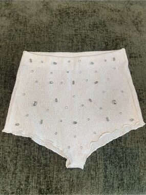 Zara Cream High-Waist Embellished Knit Briefs